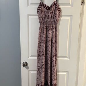 LOFT Burgundy and White Patterned Maxi Dress